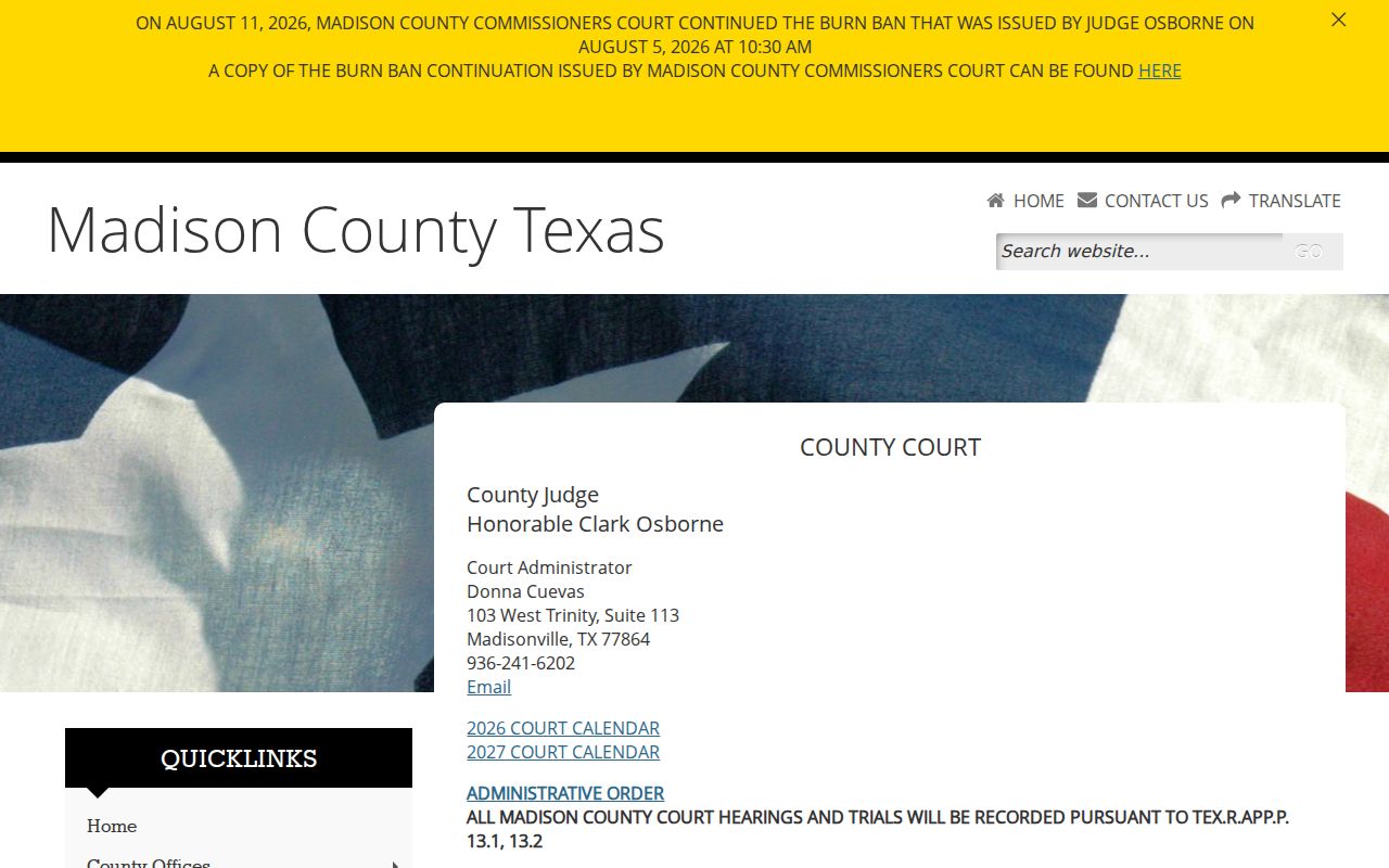 Madison County warrant records court structure reference at County Court