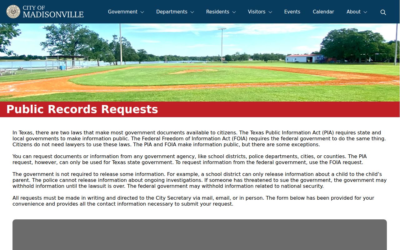 Madison County Madisonville warrant records reference for the City Secretary written request process