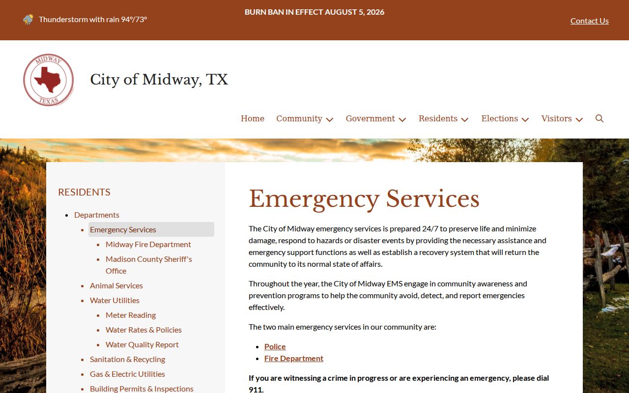 Madison County Midway warrant records reference showing the city emergency-services page