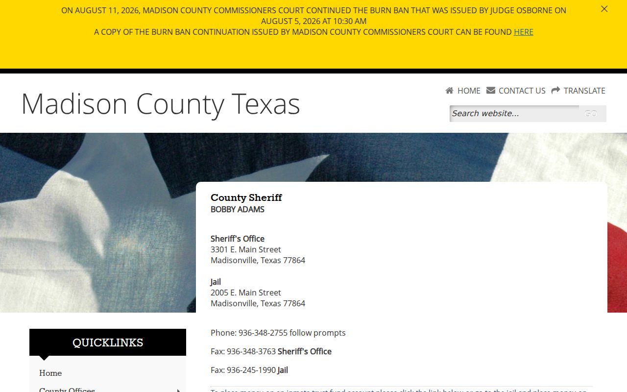 Madison County warrant records reference for the Sheriff’s Office