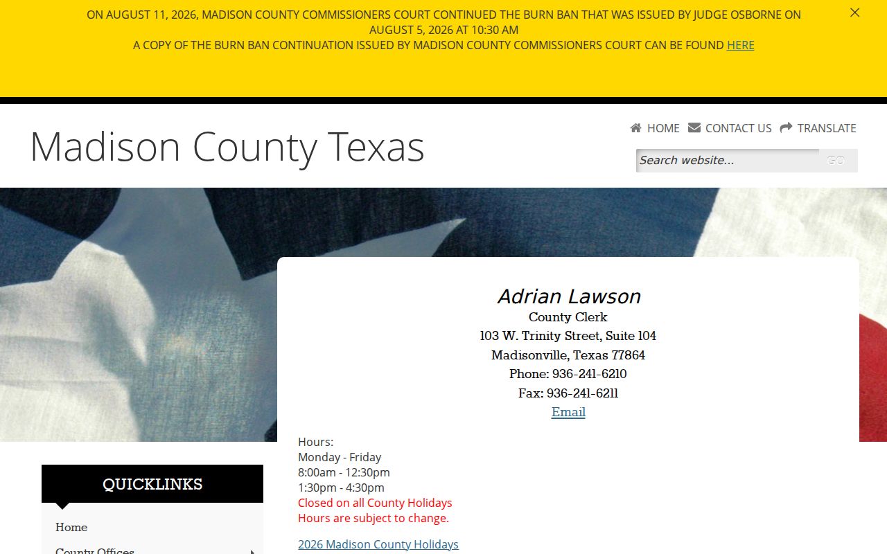 Madison County warrant records reference at the County Clerk office